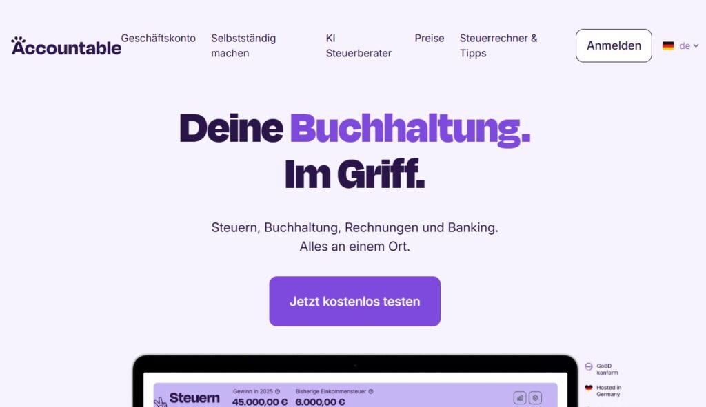 Das Bild zeigt die Accountable Startseite