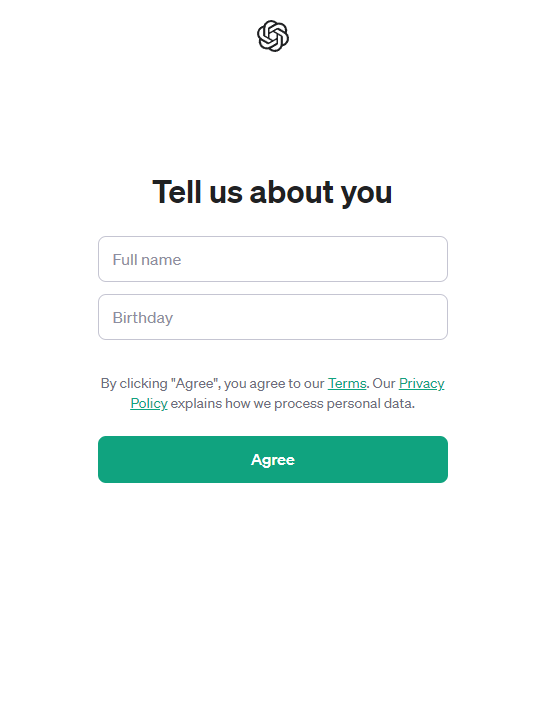 Angabe deines Geburtstags und deines Namens