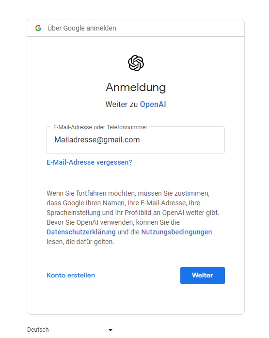 Anmeldung mit einem Google-Konto