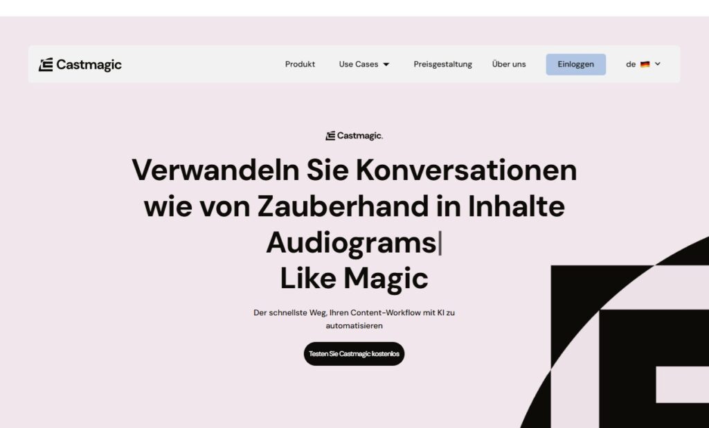 Der Startbildschirm von Castmagic