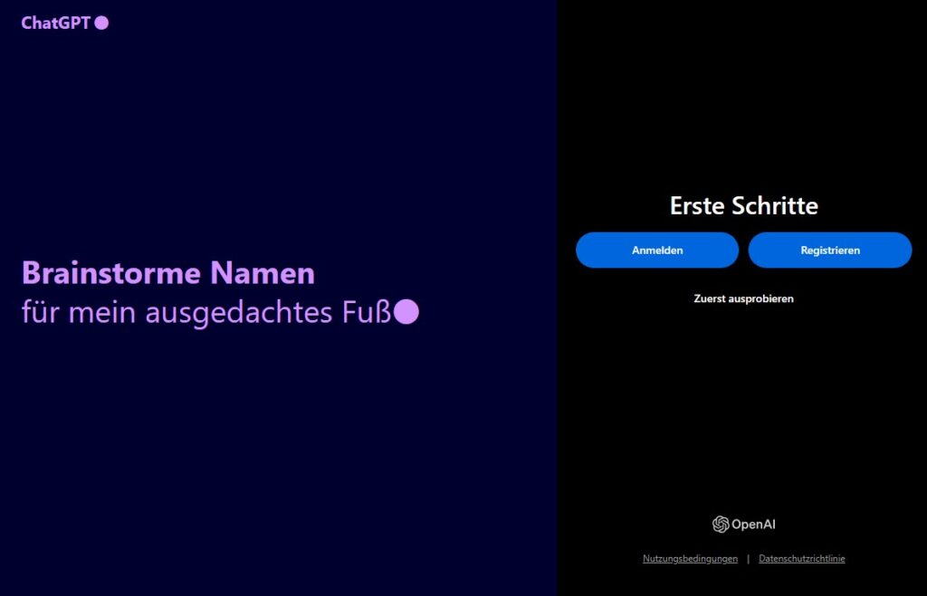 Der Startbildschirm von ChatGPT