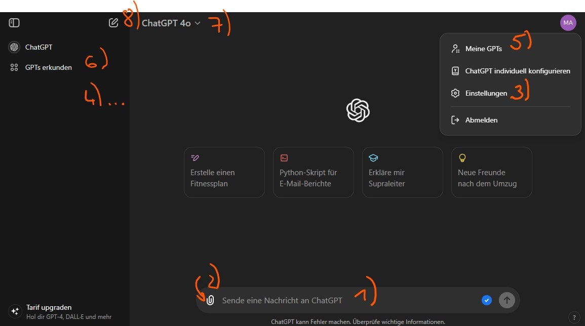 Die Oberfläche von ChatGPT 4o
