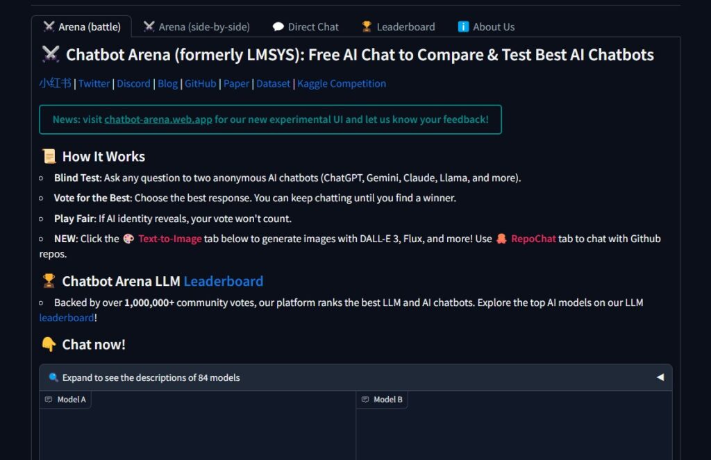 Der Startbildschirm von Chatbot Arena