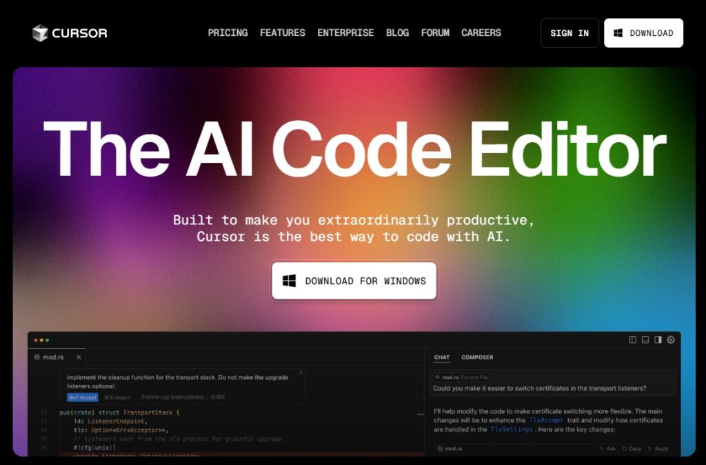 Die Startseite von Cursor