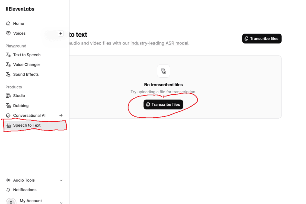 Der Bereich Speech to Text findet sich im Menü