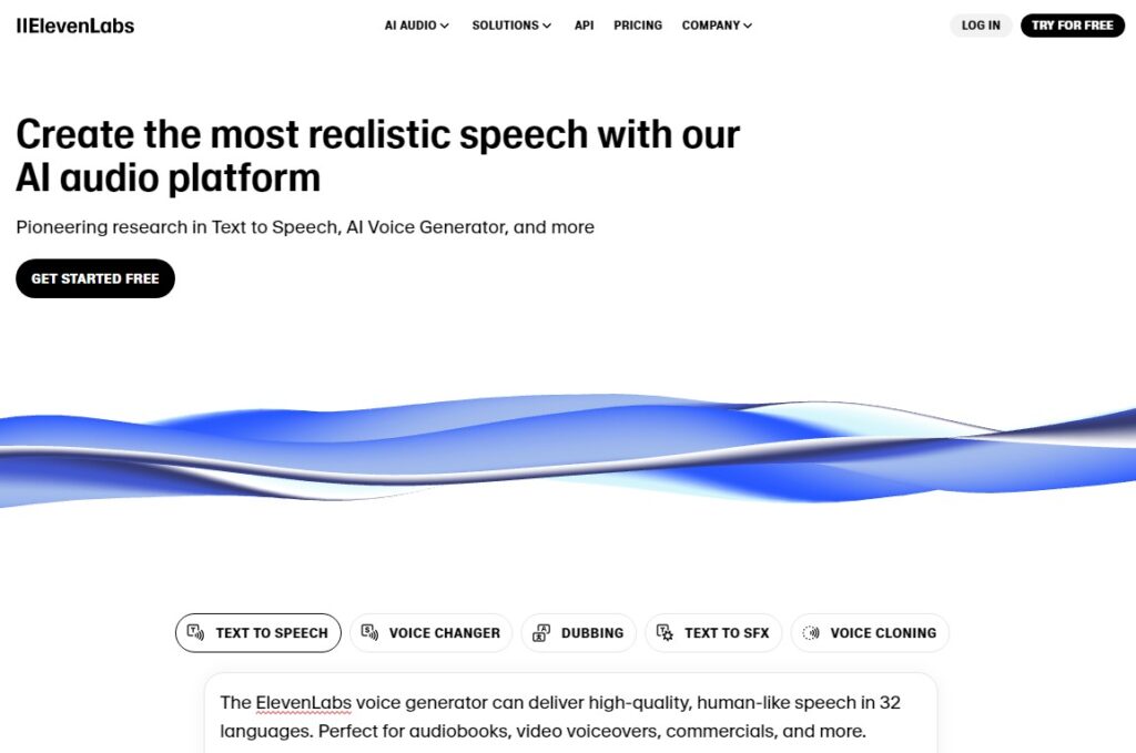 Die ElevenLabs Startseite
