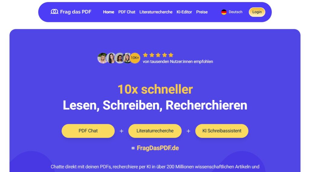 Die Startseite von FragDasPDF