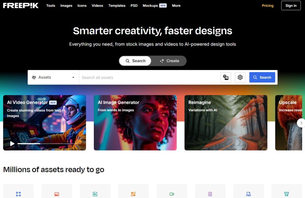 Die Freepik Startseite