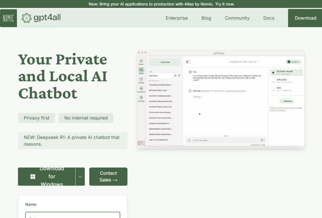 Die GPT4All Startseite