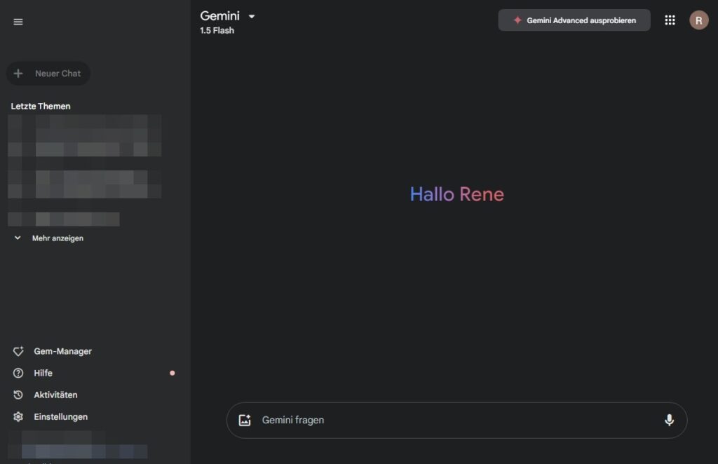 Der Gemini Startbildschirm