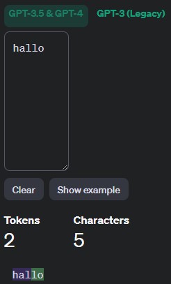 Anzahl der Token für hallo