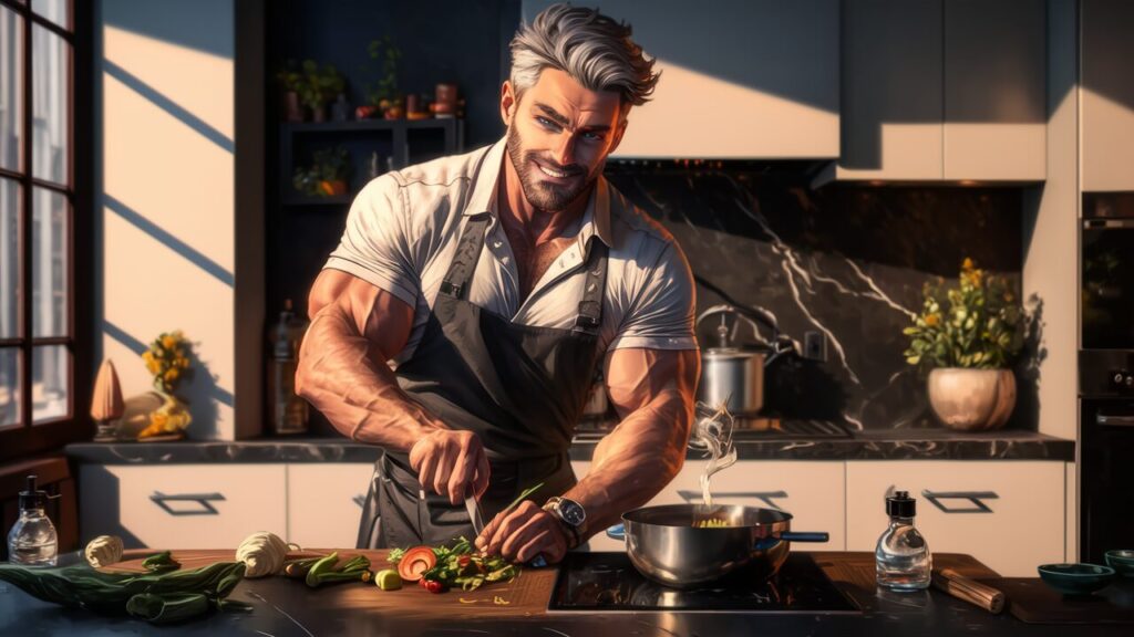 Bild von Ideogram: Mann arbeitet in der Küche