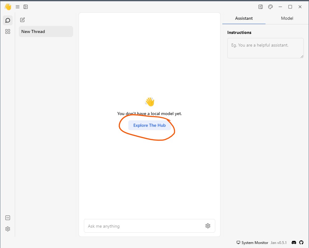 Startbildschirm von Jan AI