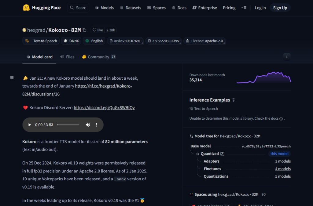 Kokoro kann bei Hugging Face heruntergeladen werden