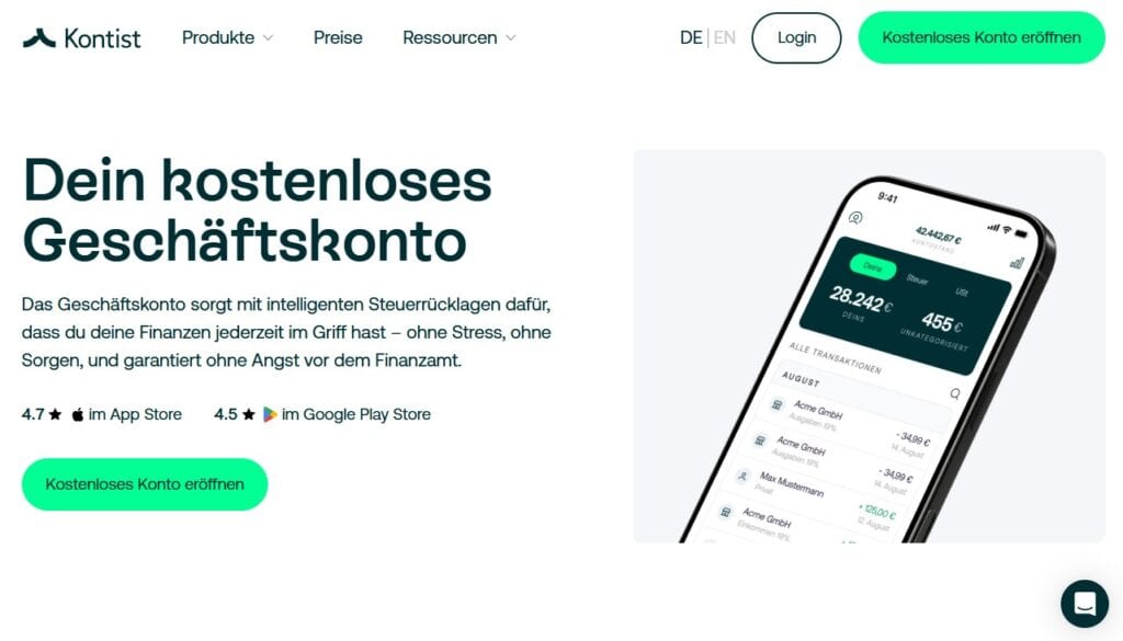 Das Bild zeigt die Kontist AI Startseite