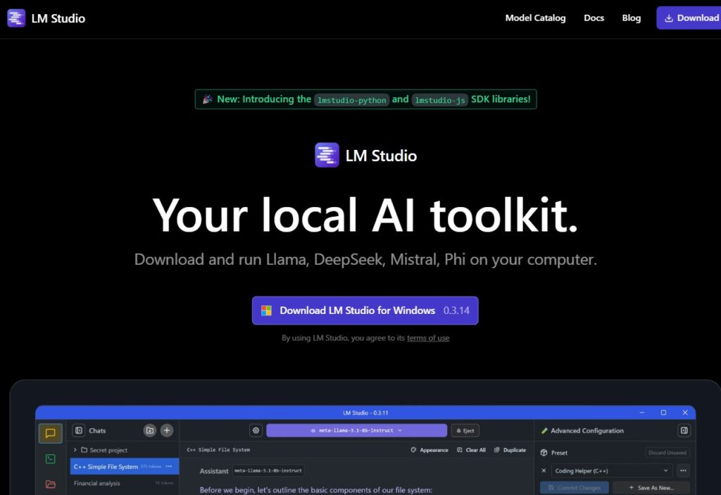 Die Startseite von LM Studio