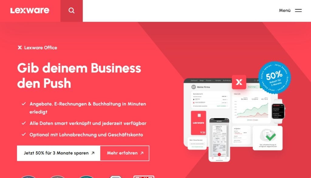 Das Bild zeigt die Lexware Startseite