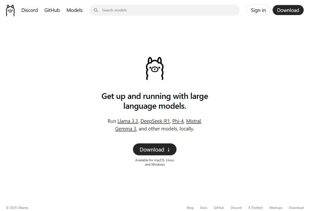 Die Startseite von Ollama.ai