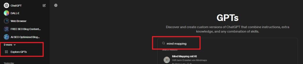 Suche nach GPT's mit Stichwort Mind Mapping