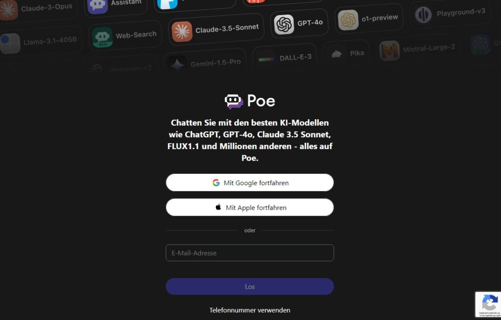 Der Poe.com Startbildschirm