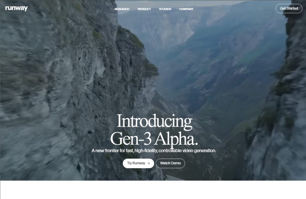 Die Startseite von RunwayML