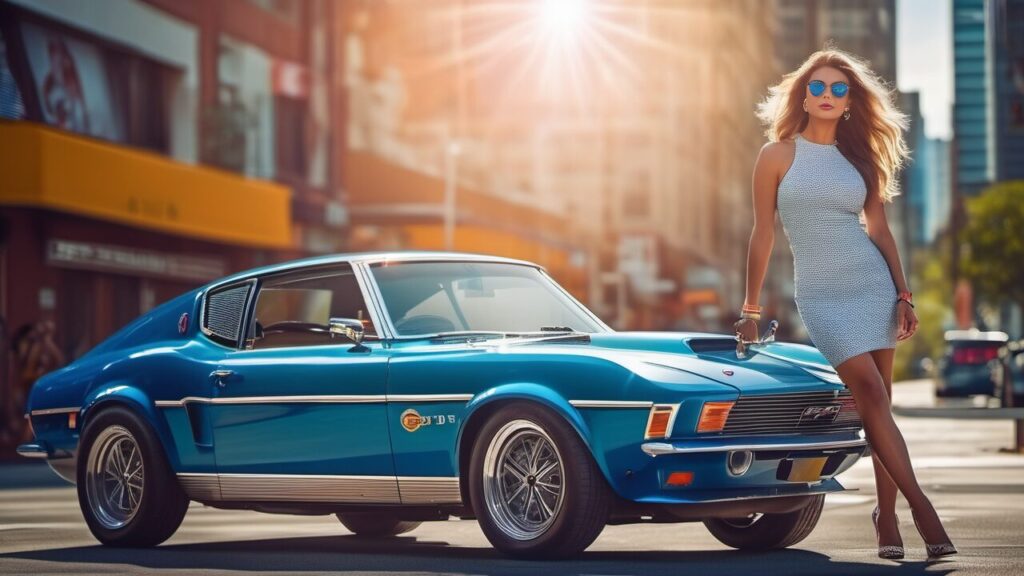 Bild von SDXL: Auto mit Frau im Hintergrund eine Großstadt