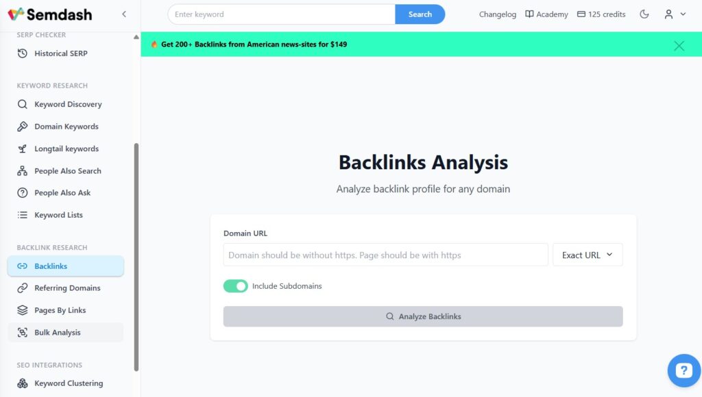 SemDash Backlink Analyse