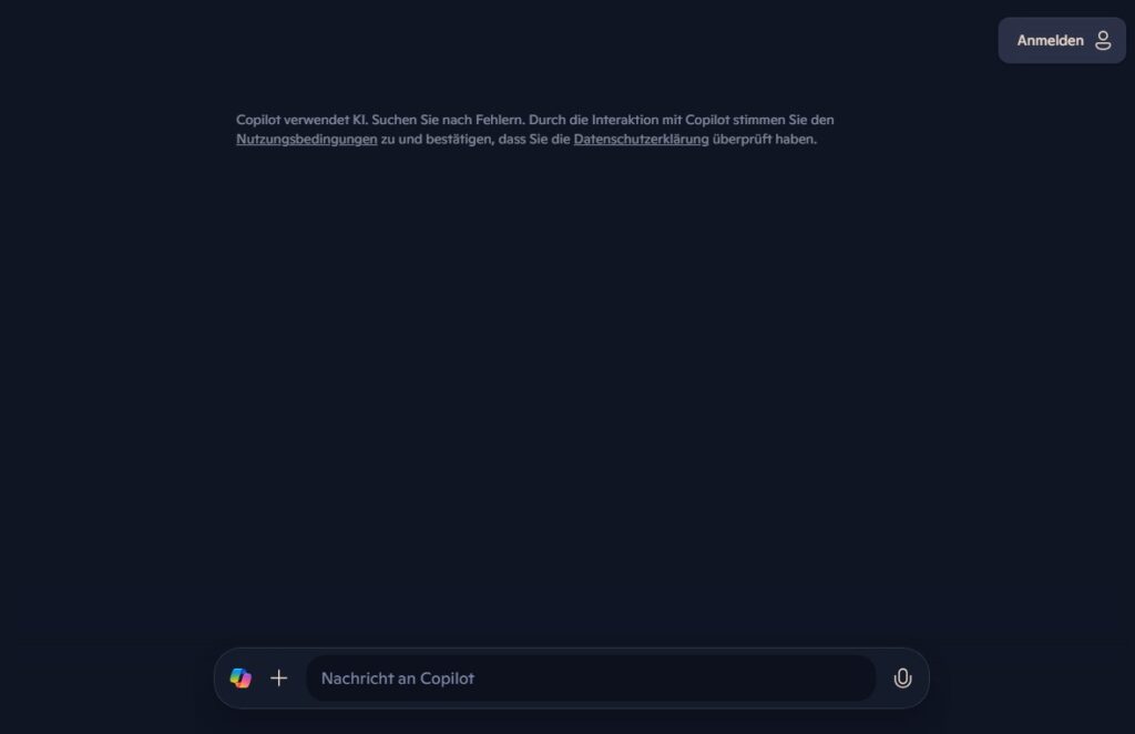 Der Startbildschirm von Microsoft Copilot