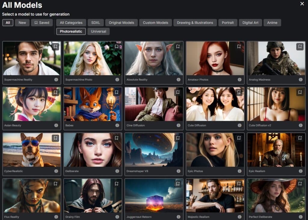 Auswahl von Bild Modellen in Supermachine