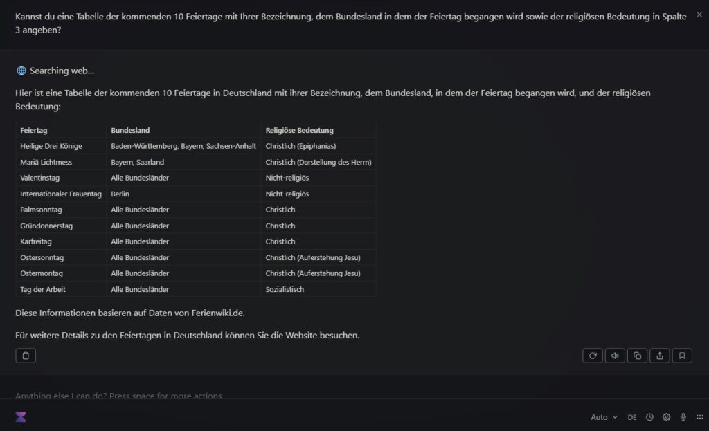 Eine beispielhafte Recherche von Voilà mittels Web Access.