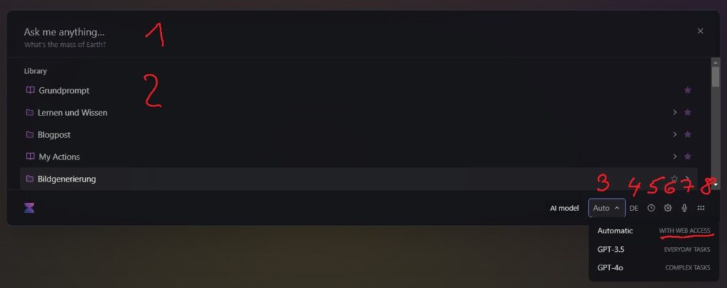 Das Menü von Voilà.AI