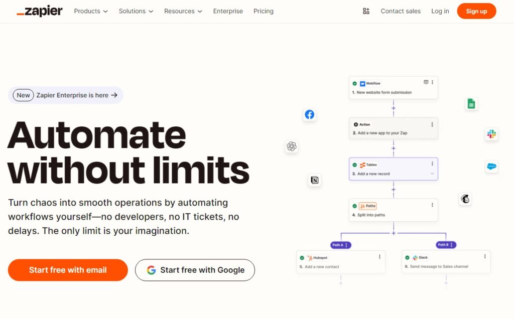 Die Startseite von Zapier