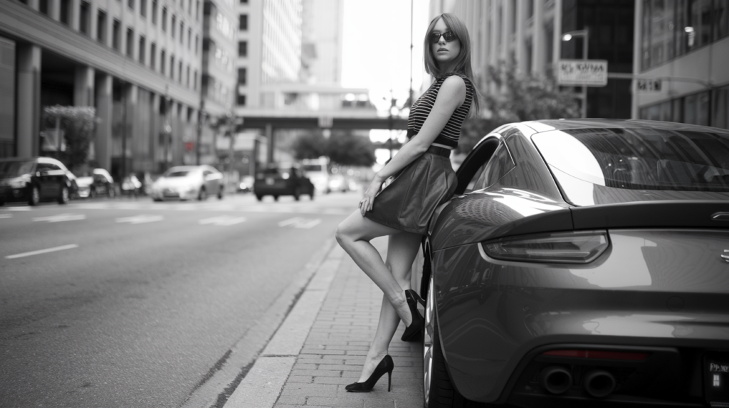 Ergebnis Ideogram 2 Frau lehnt am Auto